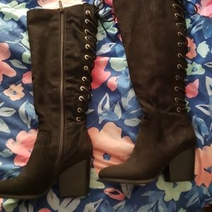 Lace back knee high boots